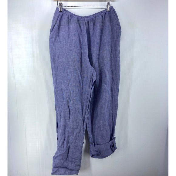 Flax Pants - Flax Blue Linen Casual Roll Up Pants Womens Small